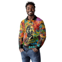 Martin Luther King Jr Long Sleeve Polo Shirt Colorful Street Art Portrait Black History Graffiti Style - Wonder Print Shop