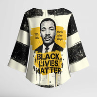 Martin Luther King Jr Kimono Sleeve Blouse Black Lives Matter Street Art Portrait Civil Rights Tribute Bold Striped - Wonder Print Shop