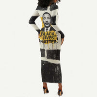 Martin Luther King Jr Long Sleeve Bodycon Dress Black Lives Matter Street Art Portrait Civil Rights Tribute Bold Striped - Wonder Print Shop