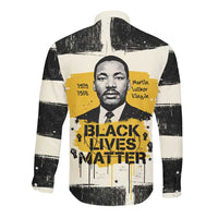 Martin Luther King Jr Long Sleeve Button Shirt Black Lives Matter Street Art Portrait Civil Rights Tribute Bold Striped - Wonder Print Shop