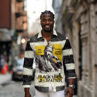 Martin Luther King Jr Long Sleeve Button Shirt Black Lives Matter Street Art Portrait Civil Rights Tribute Bold Striped - Wonder Print Shop