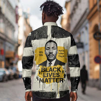Martin Luther King Jr Long Sleeve Button Shirt Black Lives Matter Street Art Portrait Civil Rights Tribute Bold Striped - Wonder Print Shop