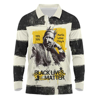 Martin Luther King Jr Long Sleeve Polo Shirt Black Lives Matter Street Art Portrait Civil Rights Tribute Bold Striped - Wonder Print Shop