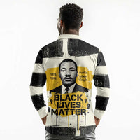 Martin Luther King Jr Long Sleeve Polo Shirt Black Lives Matter Street Art Portrait Civil Rights Tribute Bold Striped - Wonder Print Shop