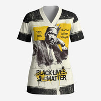 Martin Luther King Jr Scrub Top Black Lives Matter Street Art Portrait Civil Rights Tribute Bold Striped - Wonder Print Shop