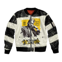 Martin Luther King Jr Sleeve Zip Bomber Jacket Black Lives Matter Street Art Portrait Civil Rights Tribute Bold Striped - Wonder Print Shop