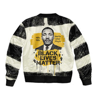 Martin Luther King Jr Sleeve Zip Bomber Jacket Black Lives Matter Street Art Portrait Civil Rights Tribute Bold Striped - Wonder Print Shop