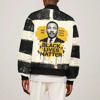 Martin Luther King Jr Sleeve Zip Bomber Jacket Black Lives Matter Street Art Portrait Civil Rights Tribute Bold Striped - Wonder Print Shop