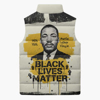 Martin Luther King Jr Sleeveless Puffer Jacket Black Lives Matter Street Art Portrait Civil Rights Tribute Bold Striped - Wonder Print Shop