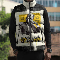 Martin Luther King Jr Sleeveless Puffer Jacket Black Lives Matter Street Art Portrait Civil Rights Tribute Bold Striped - Wonder Print Shop