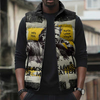 Martin Luther King Jr Sleeveless Puffer Jacket Black Lives Matter Street Art Portrait Civil Rights Tribute Bold Striped - Wonder Print Shop