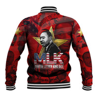 MLK Day Baseball Jacket Martin Luther King Jr Tribute American Flag Lettering - Wonder Print Shop