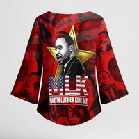 MLK Day Kimono Sleeve Blouse Martin Luther King Jr Tribute American Flag Lettering - Wonder Print Shop