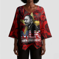 MLK Day Kimono Sleeve Blouse Martin Luther King Jr Tribute American Flag Lettering - Wonder Print Shop