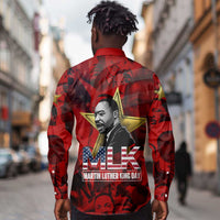 MLK Day Long Sleeve Button Shirt Martin Luther King Jr Tribute American Flag Lettering - Wonder Print Shop