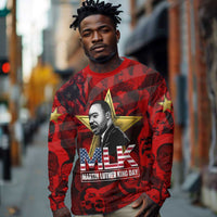 MLK Day Long Sleeve Shirt Martin Luther King Jr Tribute American Flag Lettering - Wonder Print Shop
