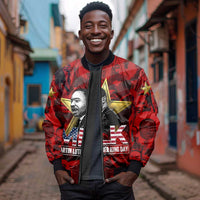 MLK Day Sleeve Zip Bomber Jacket Martin Luther King Jr Tribute American Flag Lettering - Wonder Print Shop
