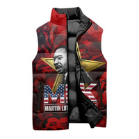 MLK Day Sleeveless Puffer Jacket Martin Luther King Jr Tribute American Flag Lettering - Wonder Print Shop