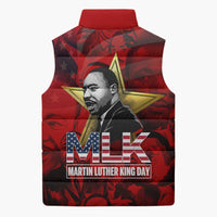 MLK Day Sleeveless Puffer Jacket Martin Luther King Jr Tribute American Flag Lettering - Wonder Print Shop