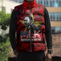 MLK Day Sleeveless Puffer Jacket Martin Luther King Jr Tribute American Flag Lettering - Wonder Print Shop