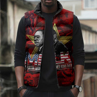 MLK Day Sleeveless Puffer Jacket Martin Luther King Jr Tribute American Flag Lettering - Wonder Print Shop