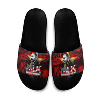 MLK Day Slide Sandals Martin Luther King Jr Tribute American Flag Lettering - Wonder Print Shop
