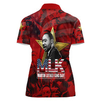 MLK Day Women Polo Shirt Martin Luther King Jr Tribute American Flag Lettering - Wonder Print Shop