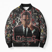 Malcolm X Bomber Puffer Jacket Street Art Style Portrait Quote The Future Belongs to Those Who Prepare Civil Rights Tribute - Wonder Print Shop