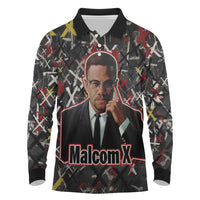 Malcolm X Long Sleeve Polo Shirt Street Art Style Portrait Quote The Future Belongs to Those Who Prepare Civil Rights Tribute - Wonder Print Shop