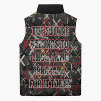 Malcolm X Sleeveless Puffer Jacket Street Art Style Portrait Quote The Future Belongs to Those Who Prepare Civil Rights Tribute - Wonder Print Shop
