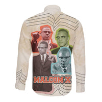 Malcolm X Long Sleeve Button Shirt Pop Art Portrait Collage Civil Rights Activist Retro Style Design - Wonder Print Shop