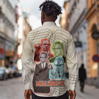 Malcolm X Long Sleeve Button Shirt Pop Art Portrait Collage Civil Rights Activist Retro Style Design - Wonder Print Shop
