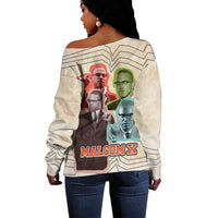 Malcolm X Off Shoulder Sweater Pop Art Portrait Collage Civil Rights Activist Retro Style Design - Wonder Print Shop