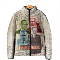 Malcolm X Padded Jacket Pop Art Portrait Collage Civil Rights Activist Retro Style Design - Wonder Print Shop