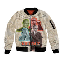 Malcolm X Sleeve Zip Bomber Jacket Pop Art Portrait Collage Civil Rights Activist Retro Style Design - Wonder Print Shop