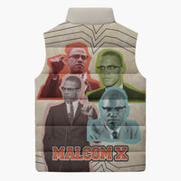 Malcolm X Sleeveless Puffer Jacket Pop Art Portrait Collage Civil Rights Activist Retro Style Design - Wonder Print Shop