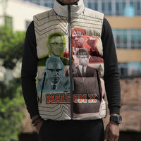 Malcolm X Sleeveless Puffer Jacket Pop Art Portrait Collage Civil Rights Activist Retro Style Design - Wonder Print Shop
