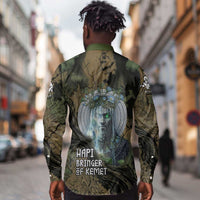 Hapi Egyptian Long Sleeve Button Shirt Bringer of Kemet Nature Spirit Flowing Water and Earth Harmony