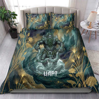 Egyptian Hapi Bedding Set God of the Nile Ankh Symbol Lotus Flowers and Sacred River Energy