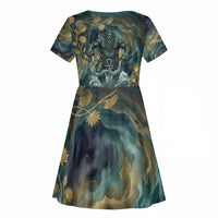 Egyptian Hapi Kid Short Sleeve Dress God of the Nile Ankh Symbol Lotus Flowers and Sacred River Energy