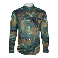 Egyptian Hapi Long Sleeve Button Shirt God of the Nile Ankh Symbol Lotus Flowers and Sacred River Energy