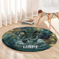 Egyptian Hapi Round Carpet God of the Nile Ankh Symbol Lotus Flowers and Sacred River Energy