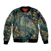 Egyptian Hapi Sleeve Zip Bomber Jacket God of the Nile Ankh Symbol Lotus Flowers and Sacred River Energy