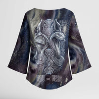 Egyptian Heh and Hauhet Kimono Sleeve Blouse Serpent Duo Design Cosmic Infinity and Eternal Balance Motif
