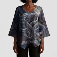 Egyptian Heh and Hauhet Kimono Sleeve Blouse Serpent Duo Design Cosmic Infinity and Eternal Balance Motif