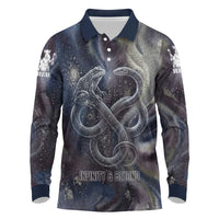Egyptian Heh and Hauhet Long Sleeve Polo Shirt Serpent Duo Design Cosmic Infinity and Eternal Balance Motif