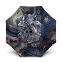 Egyptian Heh and Hauhet Umbrella Serpent Duo Design Cosmic Infinity and Eternal Balance Motif