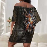 Egypt Kek and Kauket Off Shoulder Short Dress Ancient Void Theme with Frog and Serpent Duality