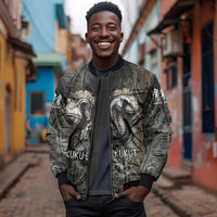Egypt Kek and Kauket Sleeve Zip Bomber Jacket Ancient Void Theme with Frog and Serpent Duality