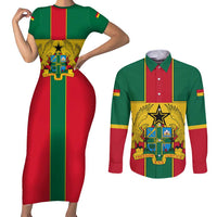 Ghana Flag Couples Matching Short Sleeve Bodycon Dress and Long Sleeve Button Shirt with Coat of Arms Design